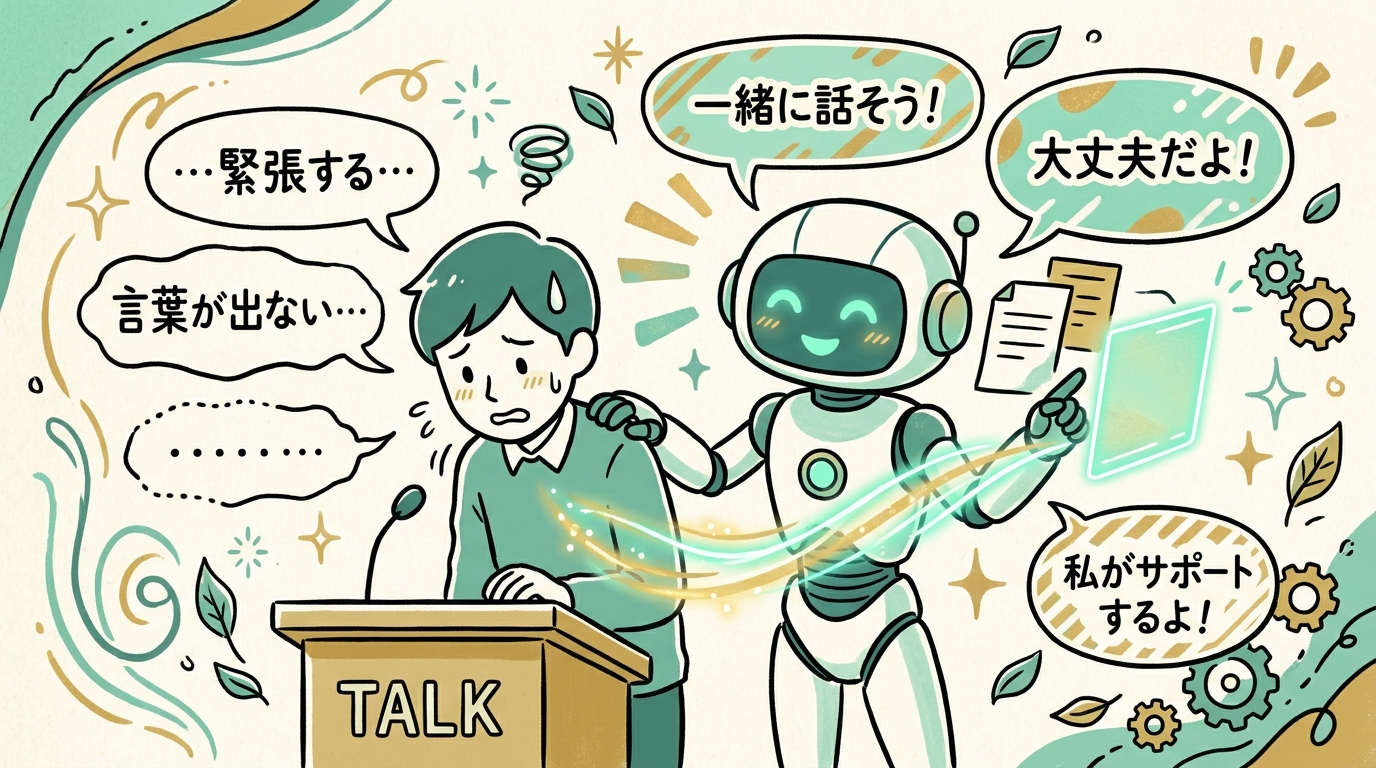 既製の合成音声と自作モデル、二つの波形を聴き比べているイメージ