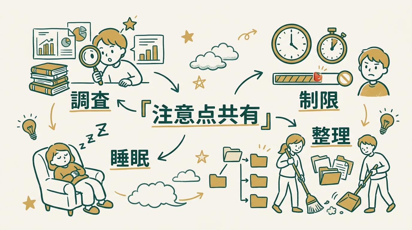 research preview・rate limit共有・スリープ問題・worktree cleanupといった注意点のイメージ