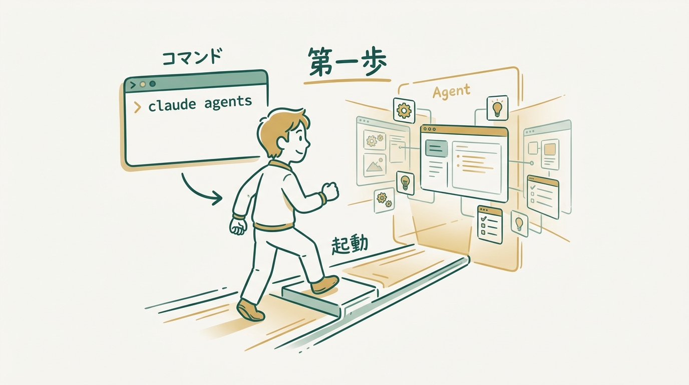 claude agentsコマンドを叩いてAgent Viewを開き、最初の一歩を踏み出すイメージ