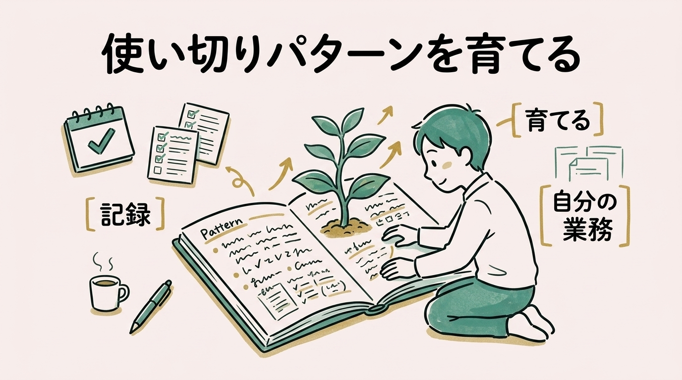 自分の業務に合った使い切りパターンを記録し育てていくイメージ